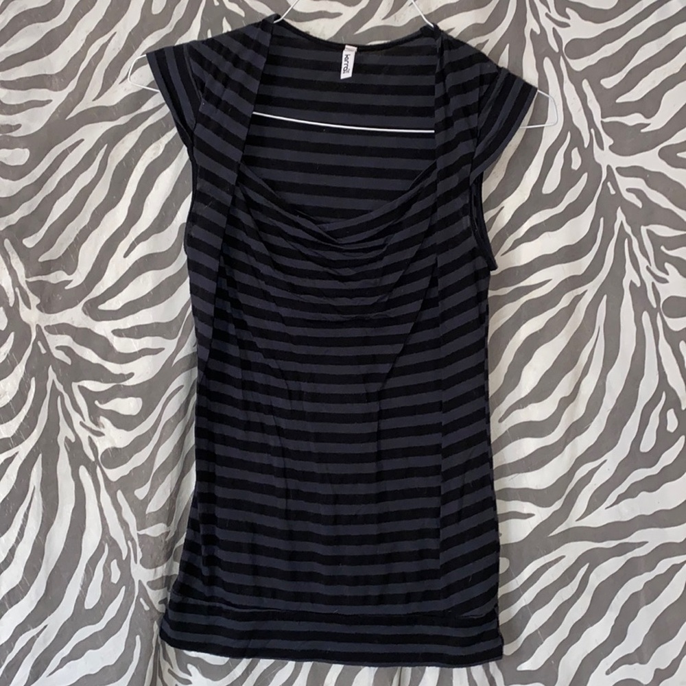 Black and Grey Striped Drop-Neck Top